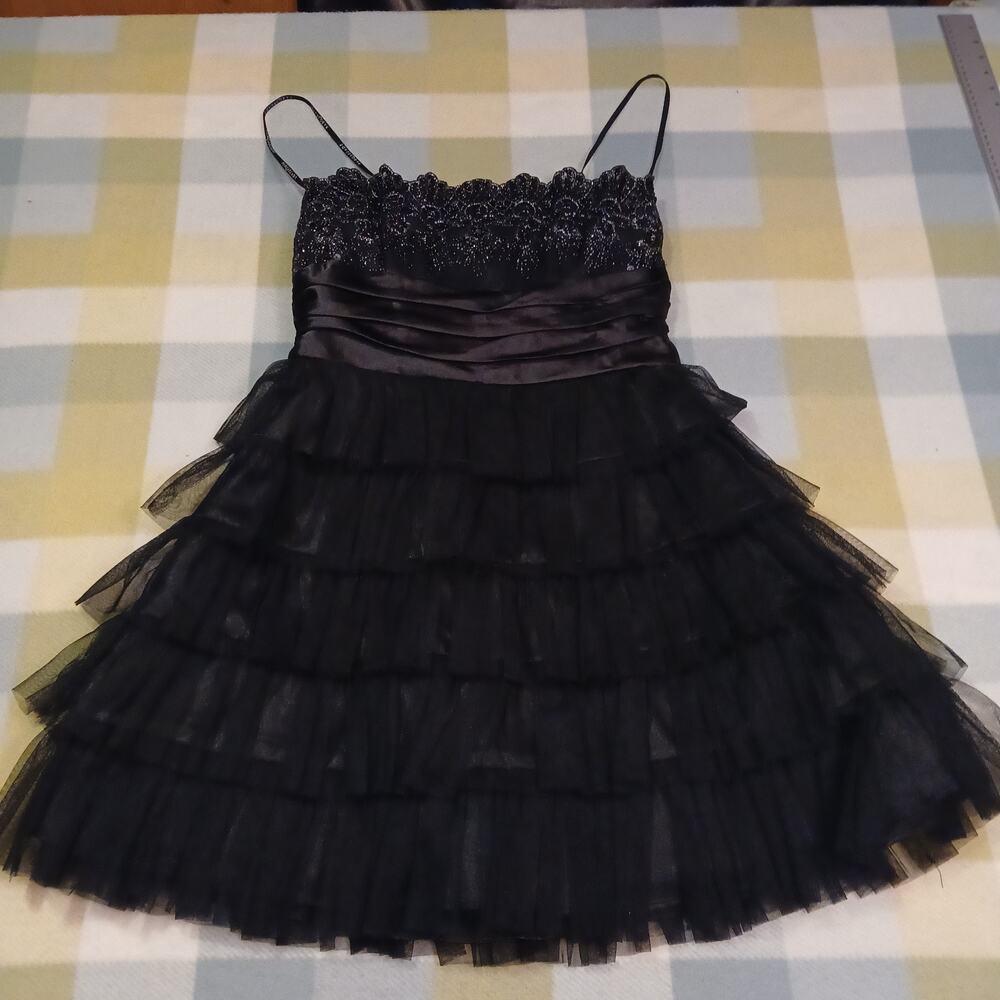 MASQUERADE Dress Strapless Tulle Layers Party Jeweled Black Cocktail Sz 13/14